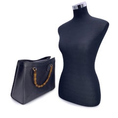 Gucci Vintage Dark Grey Leather Diana Bamboo Tote Bag