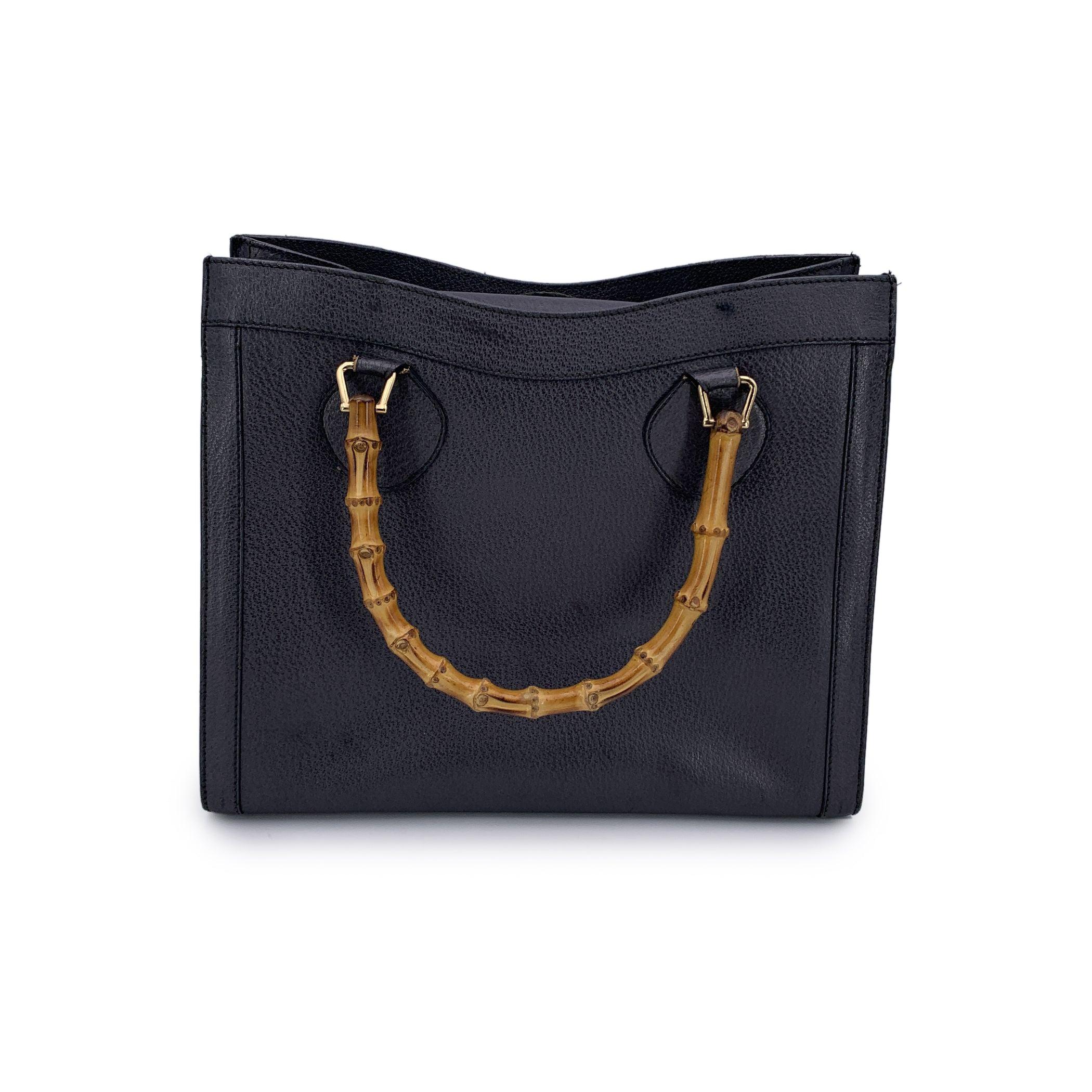 Black Gucci Vintage Dark Grey Leather Diana Bamboo Tote Bag For Sale