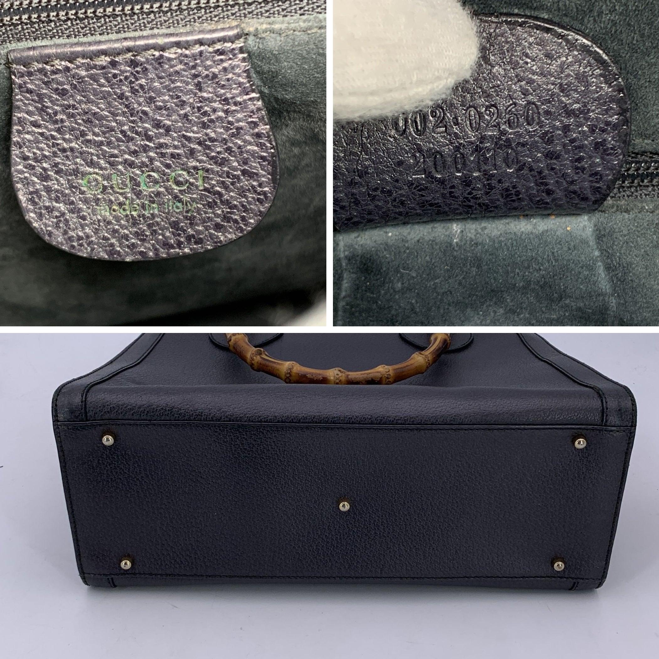 Gucci Vintage Dark Grey Leather Diana Bamboo Tote Bag In Good Condition For Sale In Rome, Rome