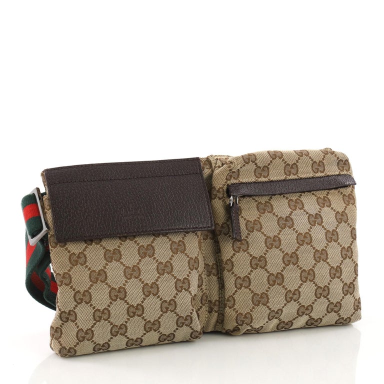 Gucci Vintage Double Belt Bag GG Canvas at 1stDibs