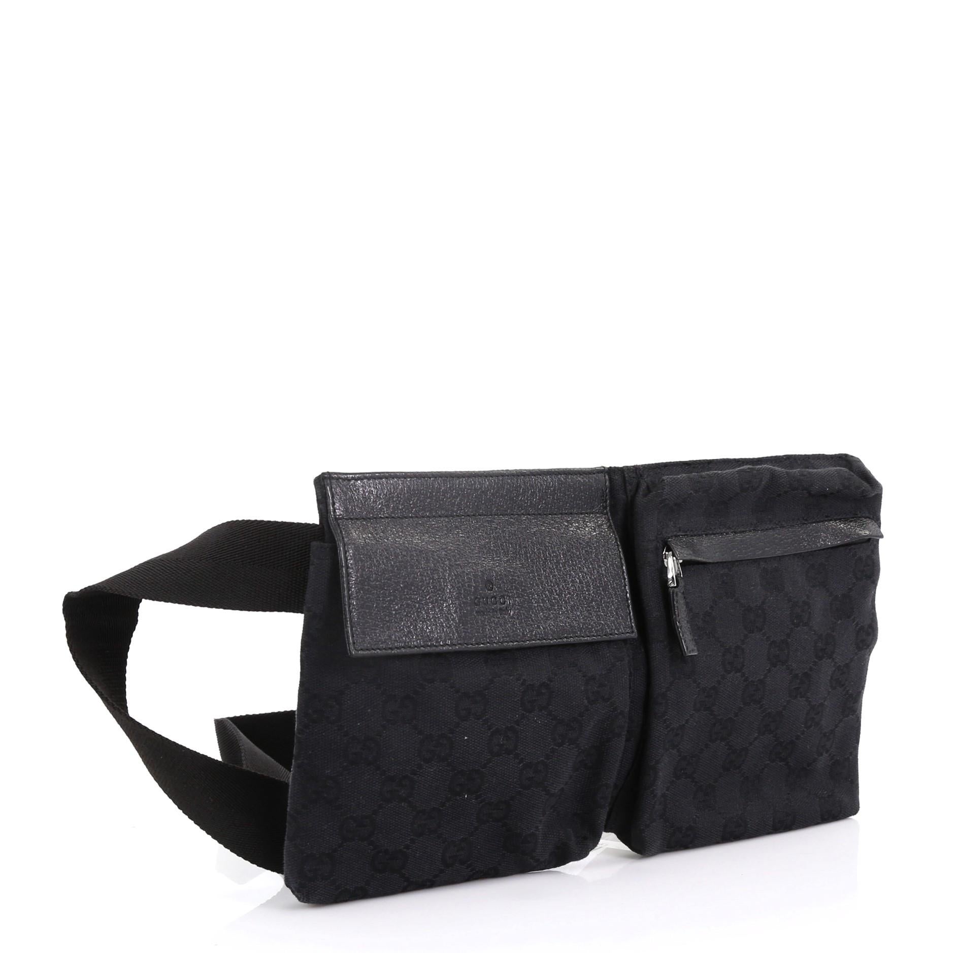 Black Gucci Vintage Double Belt Bag GG Canvas