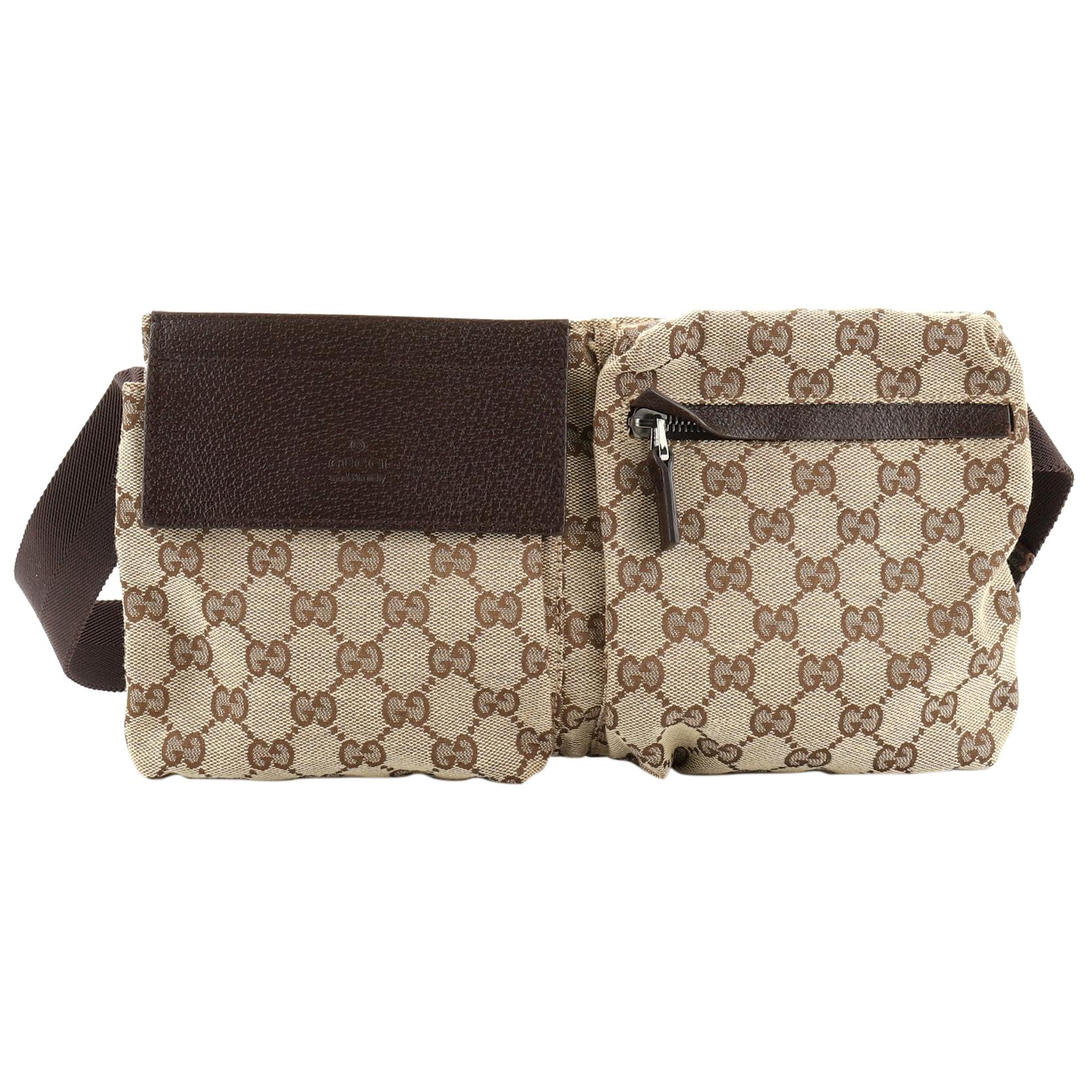 Gucci Vintage Double Belt Bag GG Canvas at 1stDibs | gucci vintage belt ...