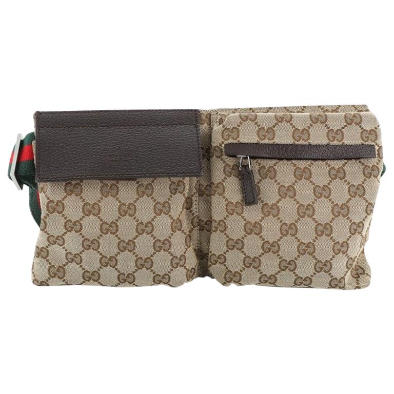 Gucci Vintage Double Belt Bag GG Canvas at 1stDibs