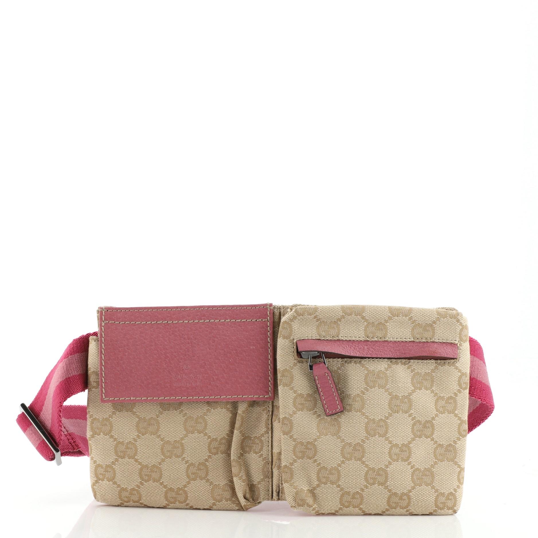 Gucci Vintage Double Belt Bag GG Canvas Small