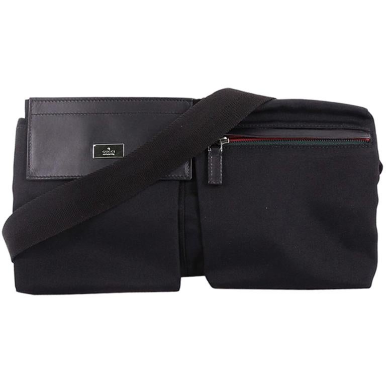 Gucci Vintage Double Web Belt Bag Canvas