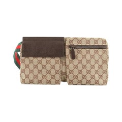 Gucci Vintage Double Web Belt Bag Canvas 