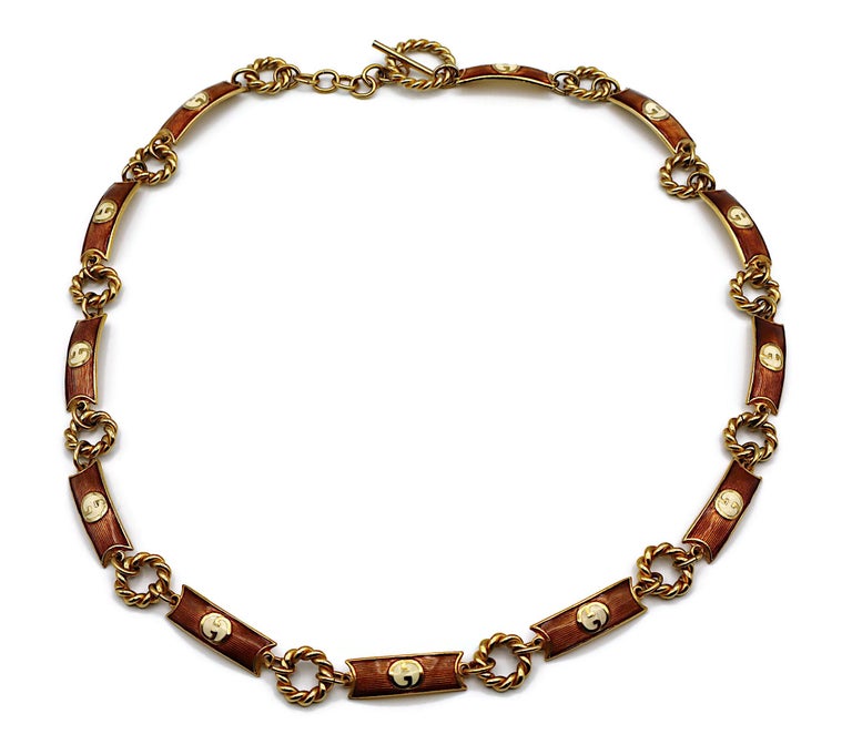 GUCCI Vintage Enamel GG Logo Chain Belt For Sale at 1stDibs