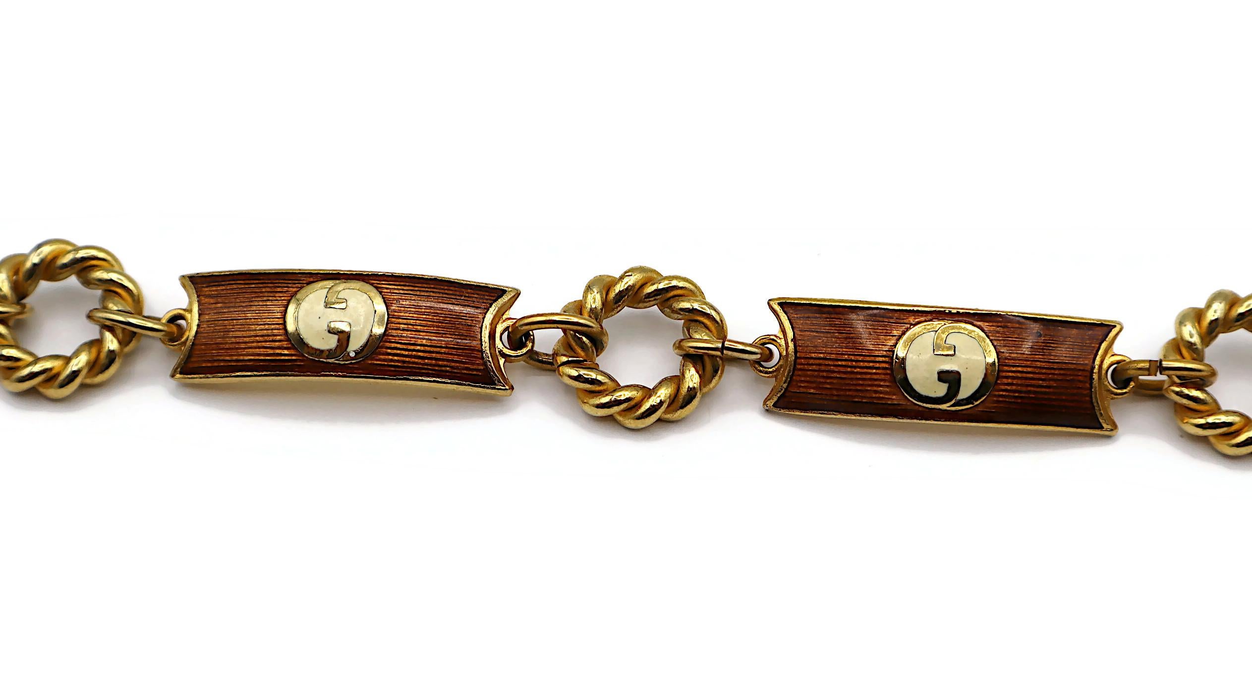 GUCCI Vintage Enamel GG Logo Chain Belt For Sale 4