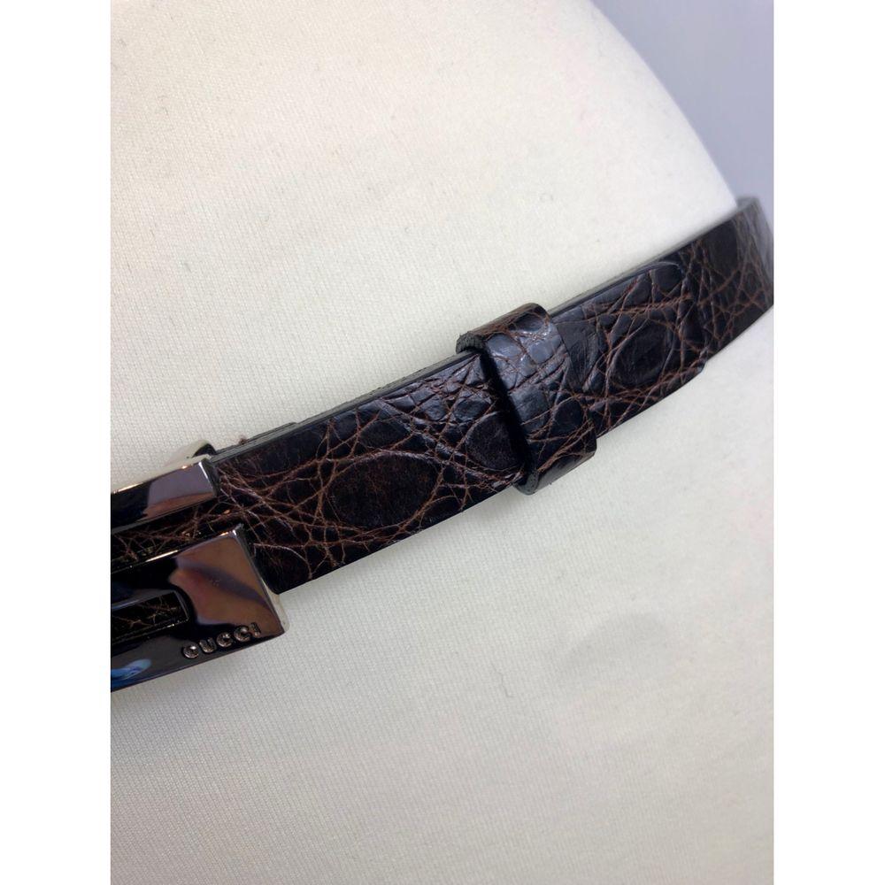 Black Gucci Vintage Exotic Leather Crocodile Belt in Brown