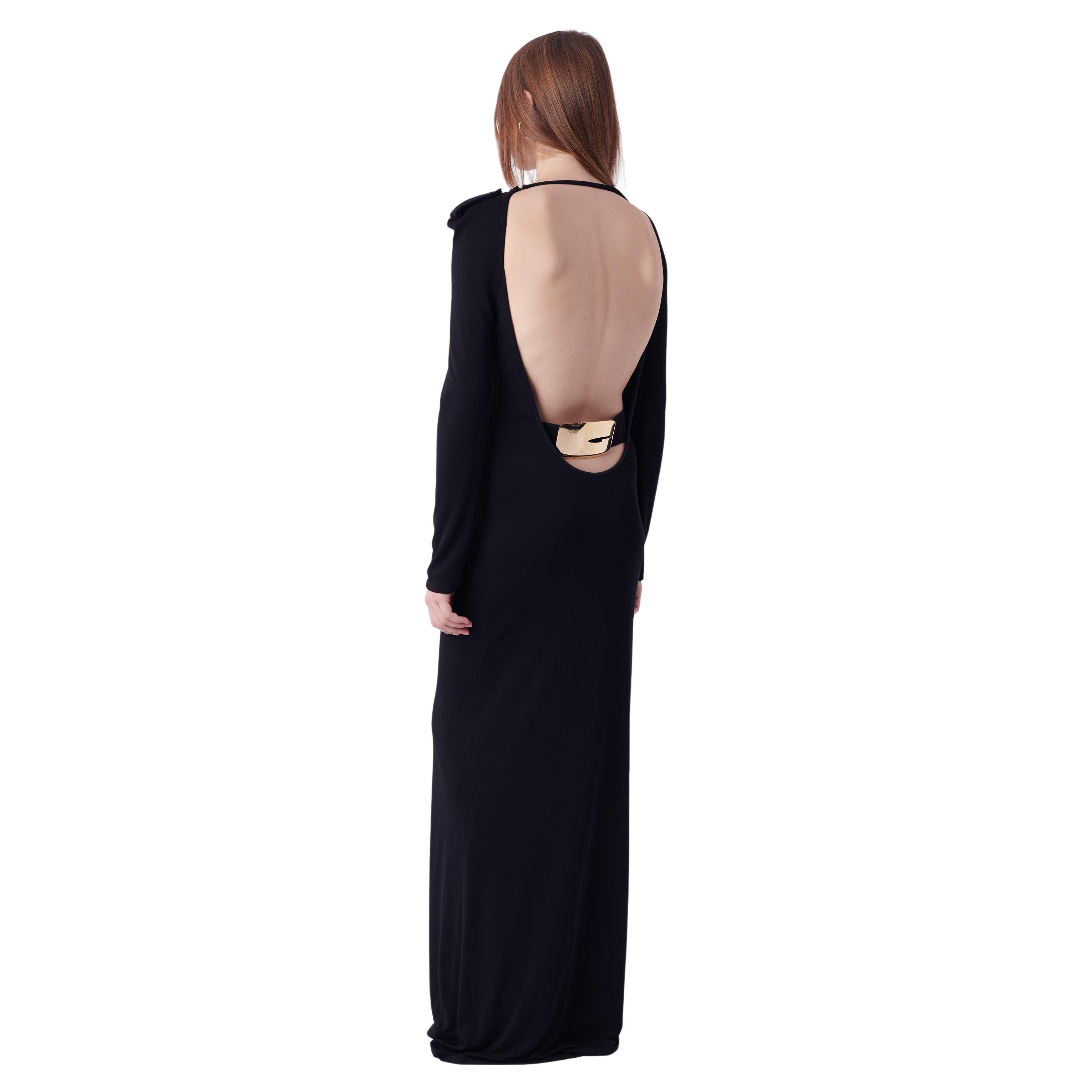 Gucci, défilé A/H 1996, robe noire dos nu avec ceinture dorée en vente