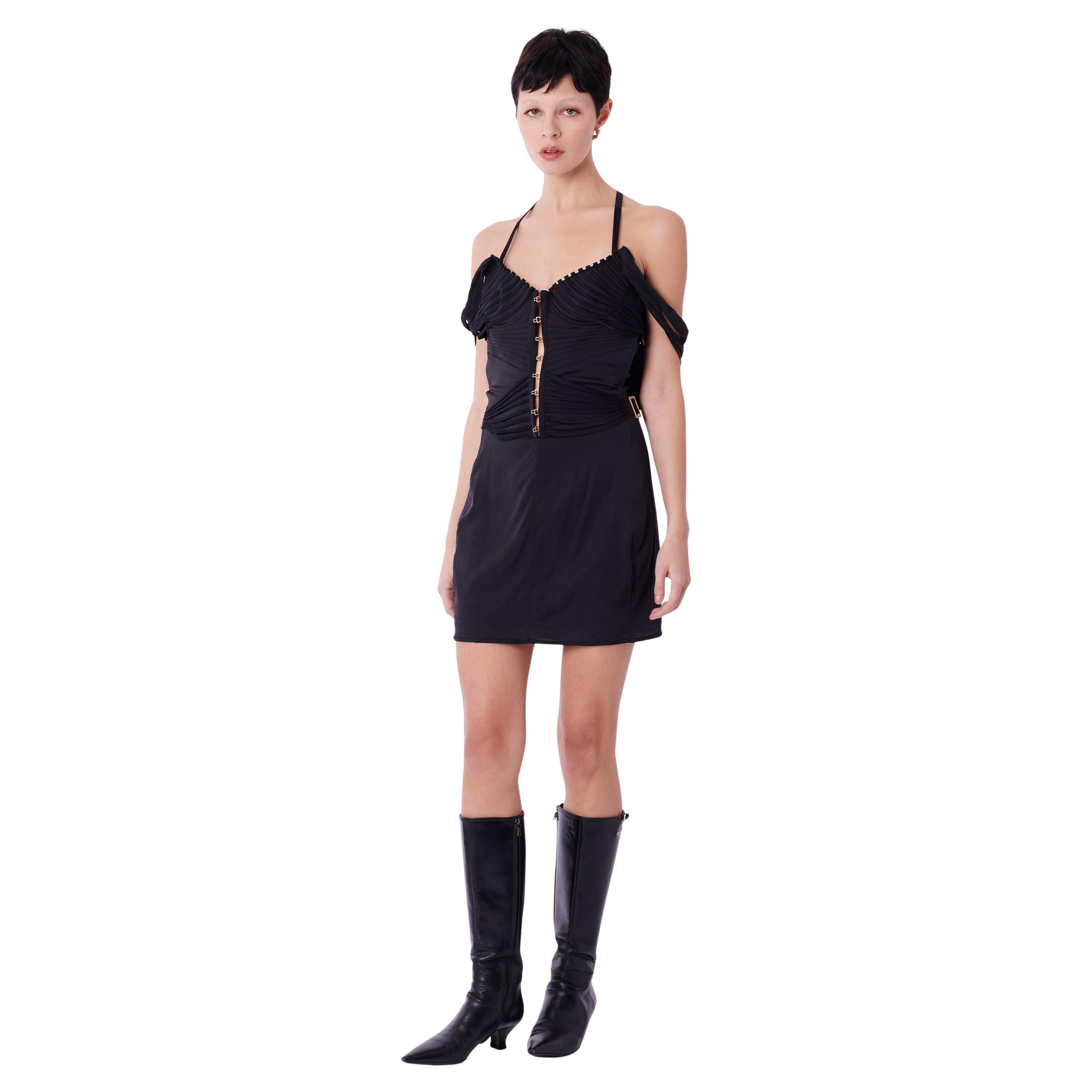 Gucci Vintage F/W 2003 Black Silk Bustier Dress For Sale