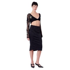 Gucci Vintage A/I 2003 Gonna increspata in raso con fibbie nere