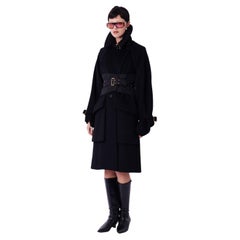 Gucci Vintage F&F 2003 Runway Cappotto oversize in lana nera e cintura a corsetto