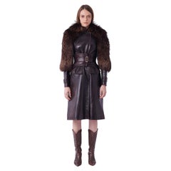 Gucci Vintage F/W 2003 Runway Leather Coat with Fur & Leather Corset Belt