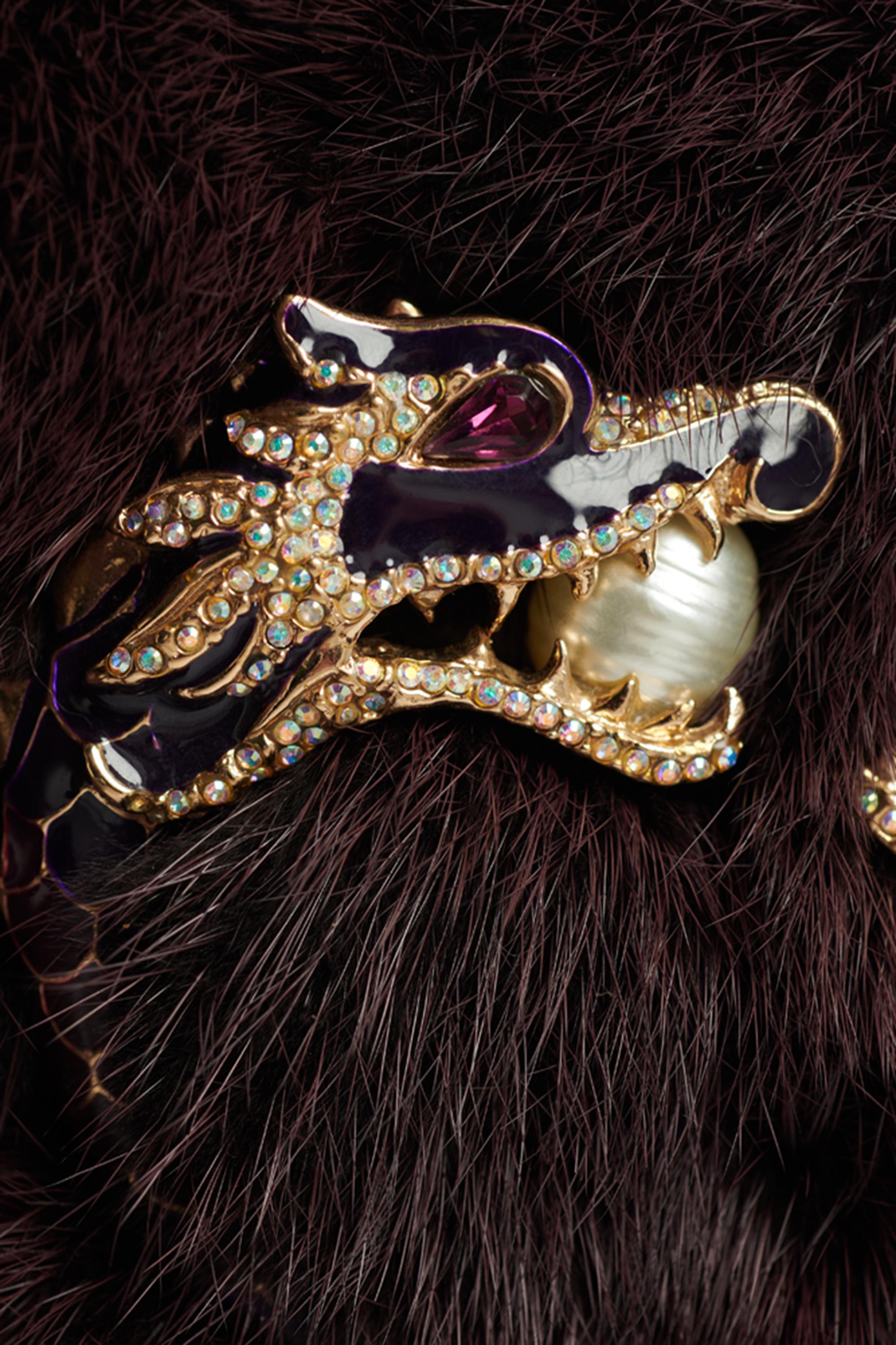 Women's or Men's Gucci Vintage F/W 2004 Runway Mink Fur Dragon Pearl Burgundy Clutch For Sale