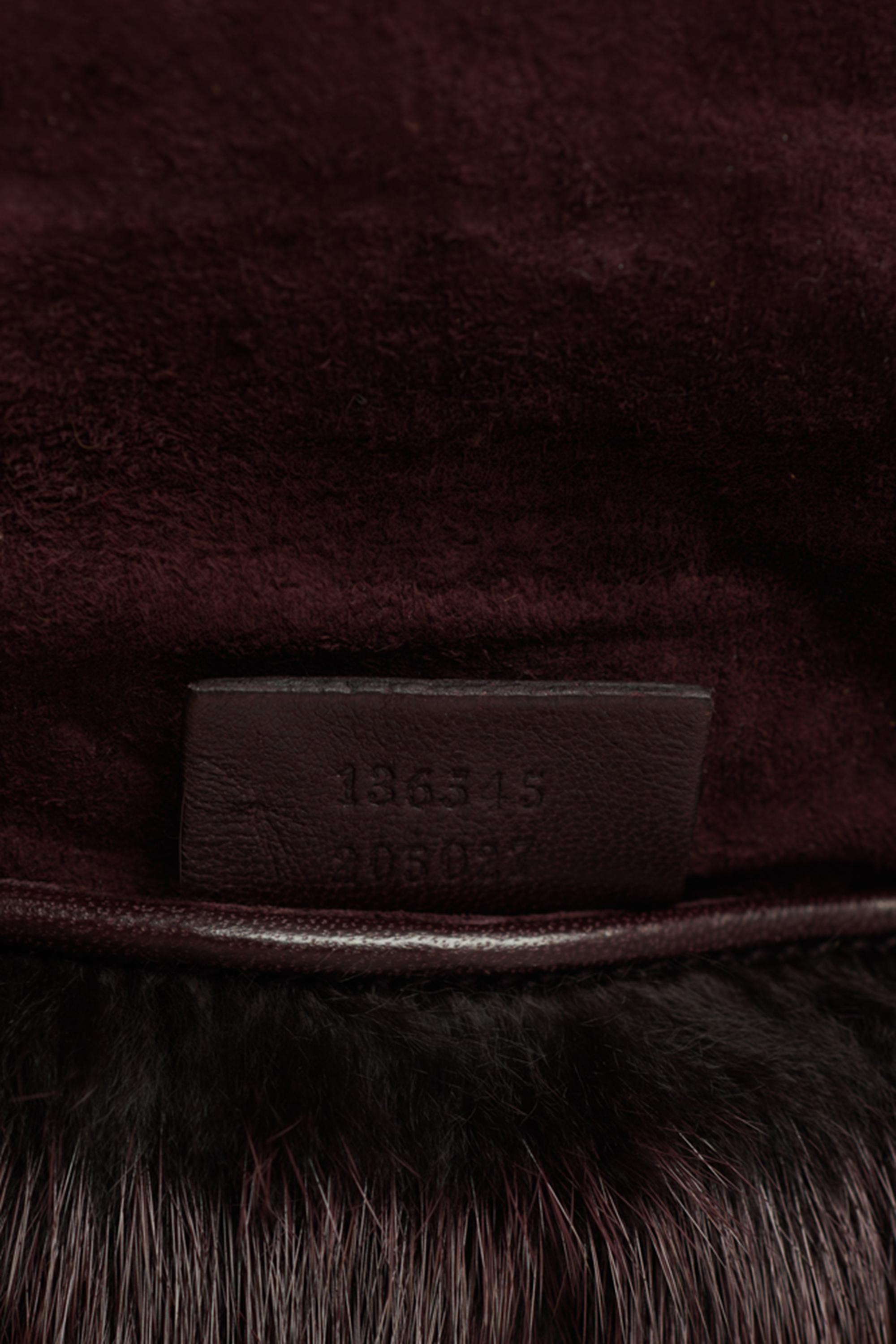 Gucci Vintage F/W 2004 Runway Mink Fur Dragon Pearl Burgundy Clutch For Sale 3