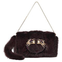 Gucci Vintage F/W 2004 Runway Mink Fur Dragon Pearl Burgundy Clutch