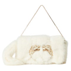 Gucci Vintage F/W 2004 Runway Mink Fur Dragon Pearl Cream Clutch