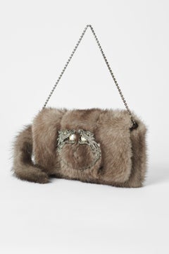 Gucci Vintage F/W 2004 Runway Mink Fur Dragon Pearl Grey Clutch