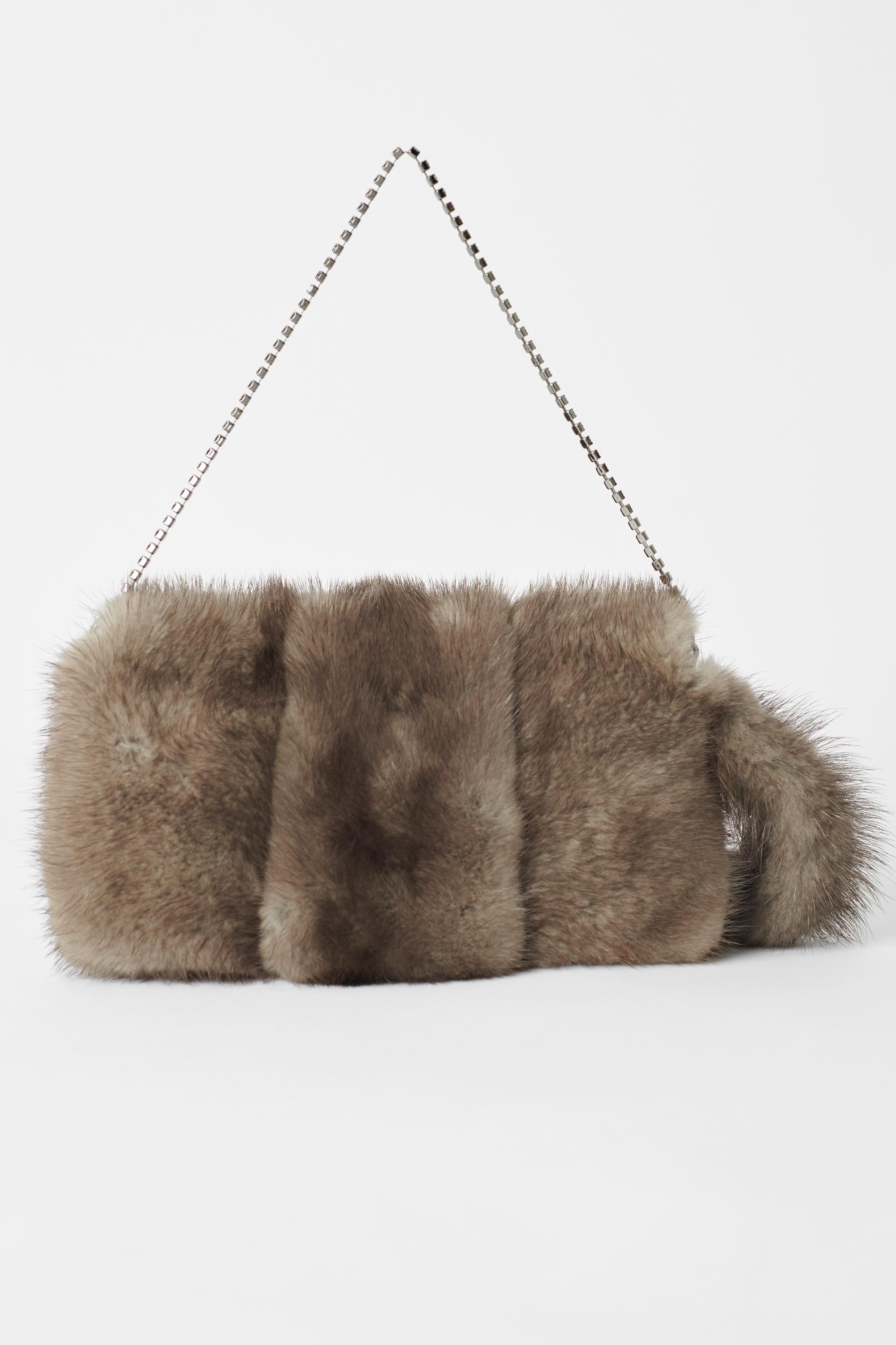 Gray Gucci Vintage F/W 2004 Runway Mink Fur Dragon Pearl Grey Clutch For Sale