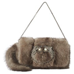 Gucci Vintage F&F 2004 Runway Pelliccia di visone Dragon Pearl Grey Clutch