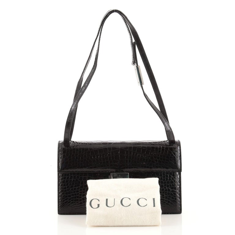 Gucci Vintage Flap Shoulder Bag Crocodile Embossed Leather Small at 1stDibs