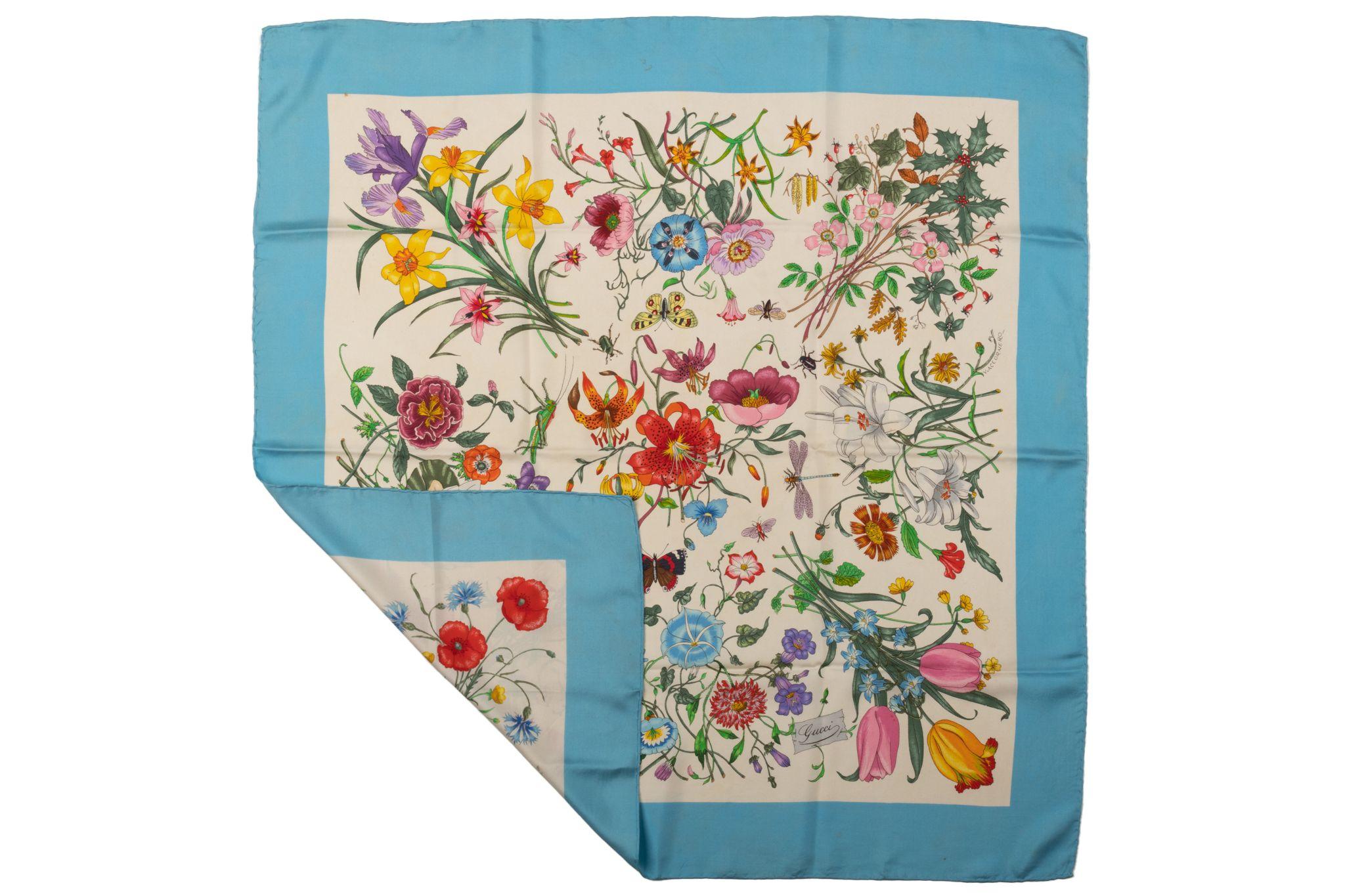 Gucci highly collectible Flora by Accornero 100% silk scarf. No care tag, few minor stains, few mini holes.
