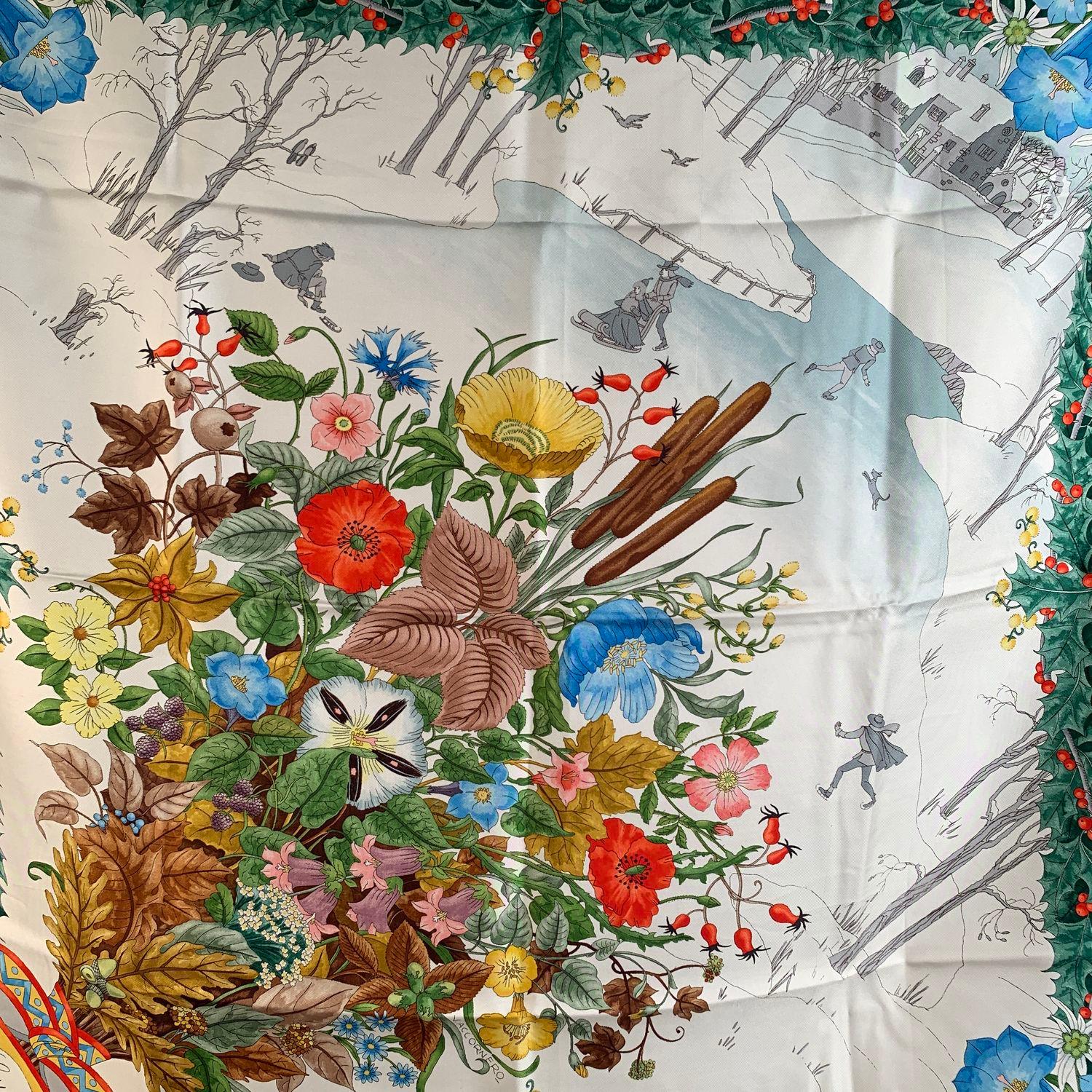 Gray Gucci Vintage Floral Silk Scarf Accornero Agrifoglio 1973