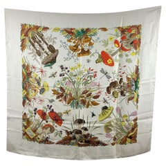 Gucci Vintage Floral Silk Scarf Funghi Mushrooms 1967 Accornero