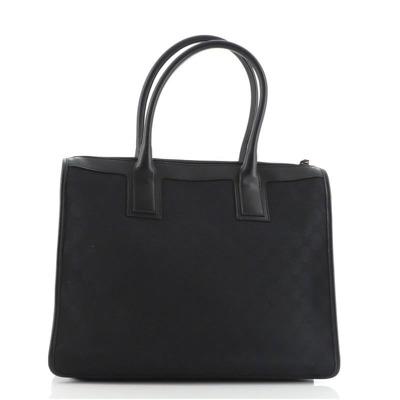 Gucci Vintage Front Pocket Zip Tote GG Canvas mit Leder groß (Schwarz)