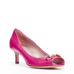 GUCCI Vintage fuschia pink gold horsebut peep toe kitten heel EU36
