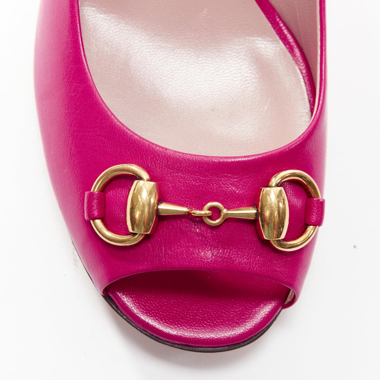 GUCCI Vintage fuschia pink gold horsebut peep toe kitten heel EU36 2