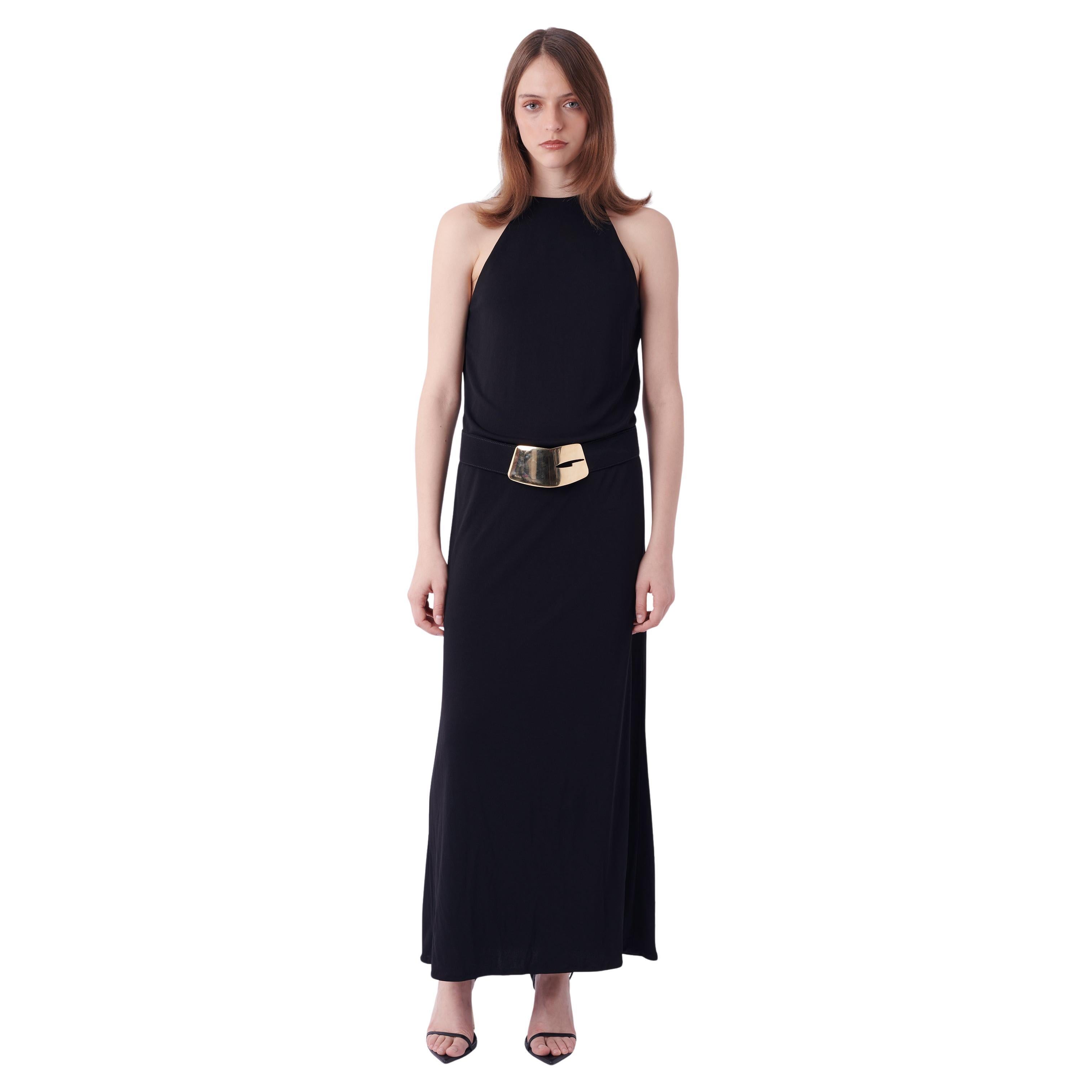 Gucci Vintage FW 1996 Runway Keyhole Black Maxi Dress For Sale