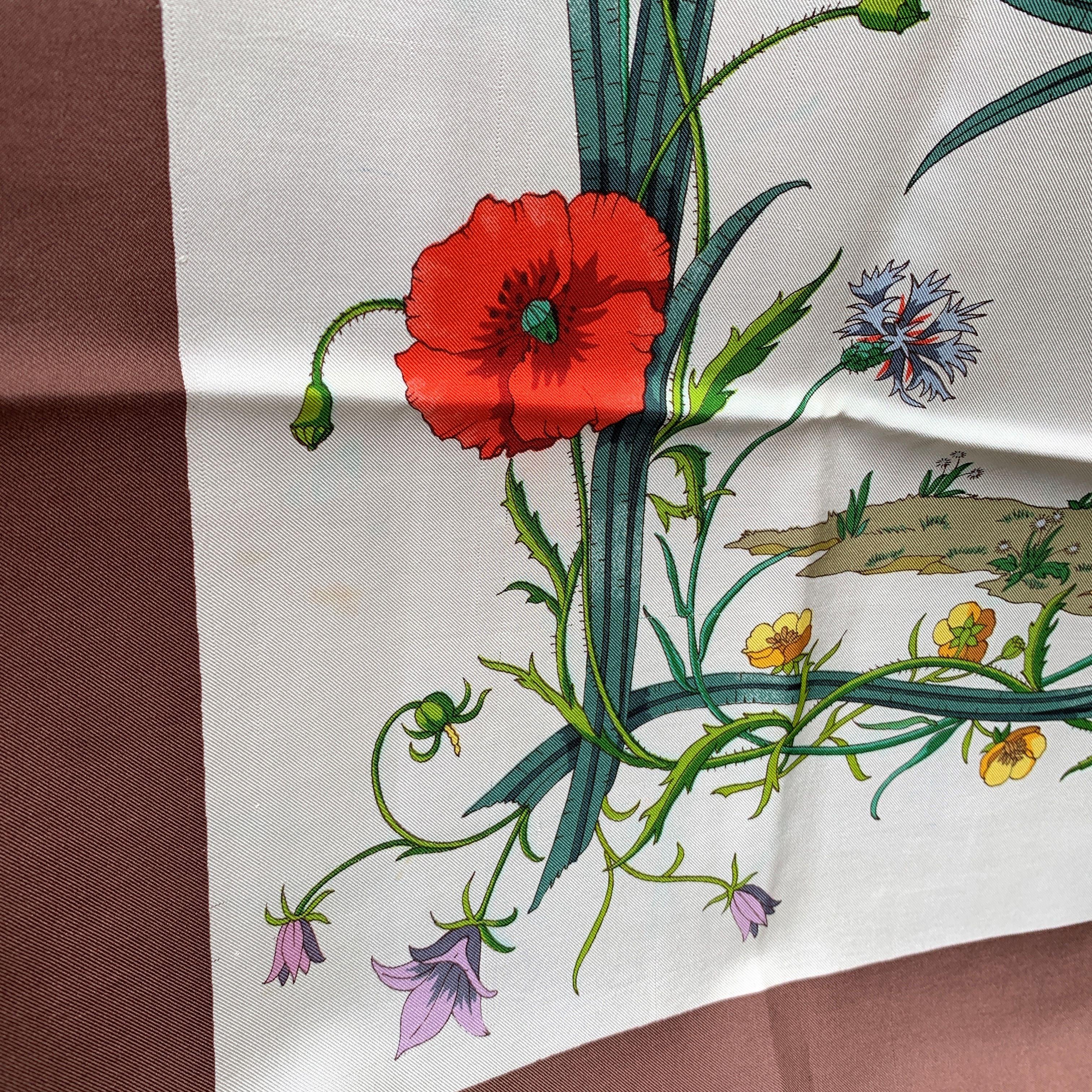 Gucci Vintage Game and Flowers Silk Scarf Flora 1970s Accornero For Sale 2