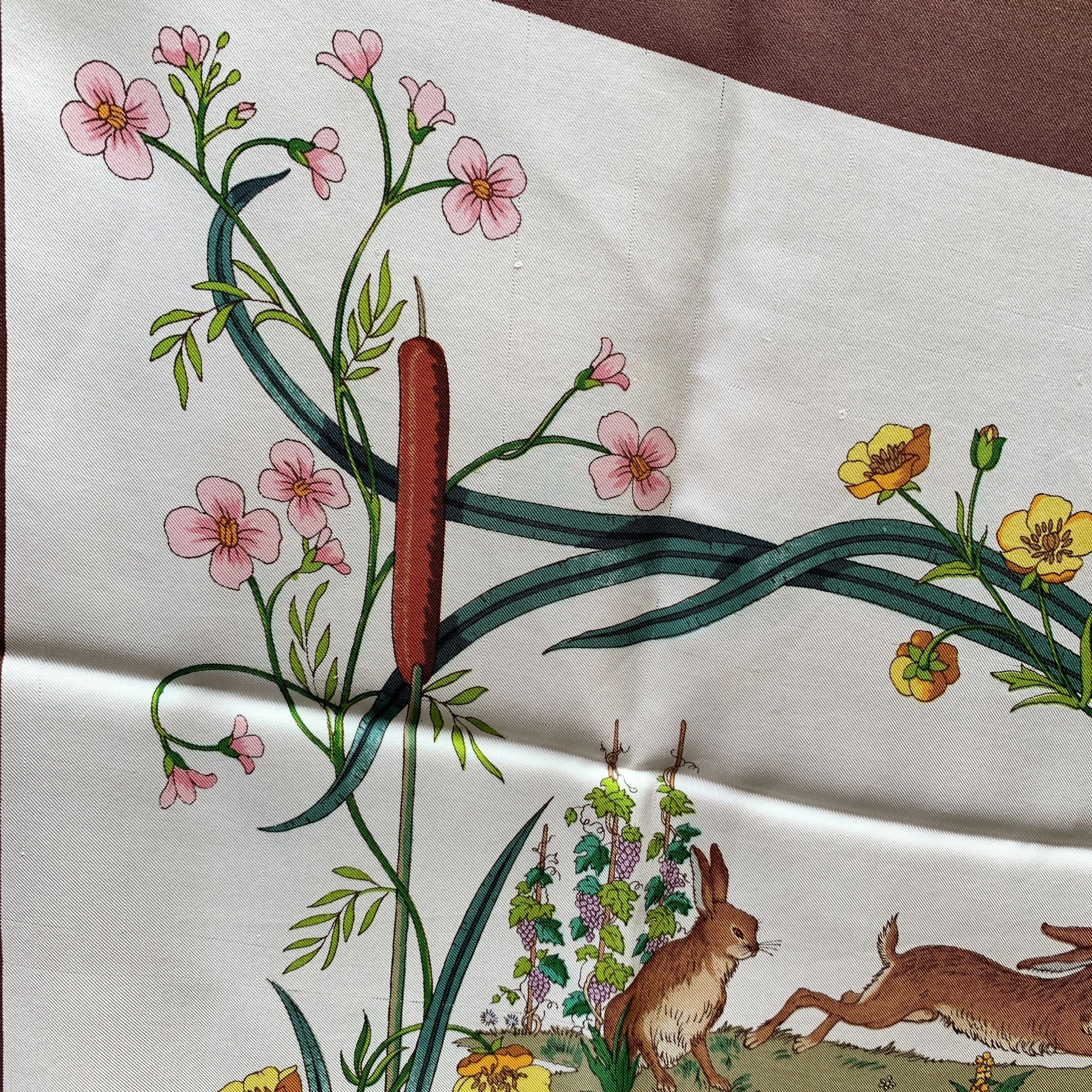 Gucci Vintage Game and Flowers Silk Scarf Flora 1970s Accornero For Sale 3