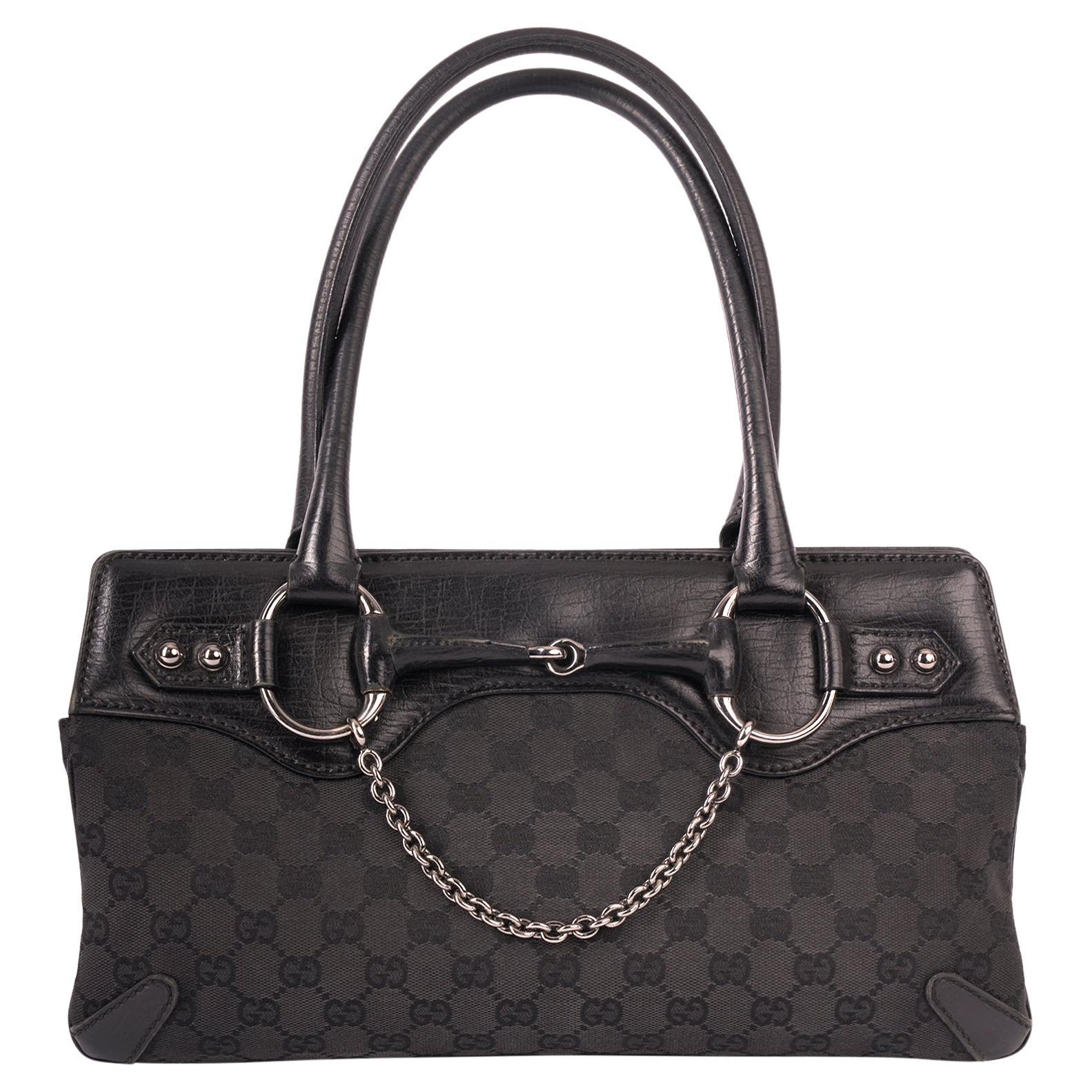 Gucci Vintage "GG" Black Monogram Shoulder Bag