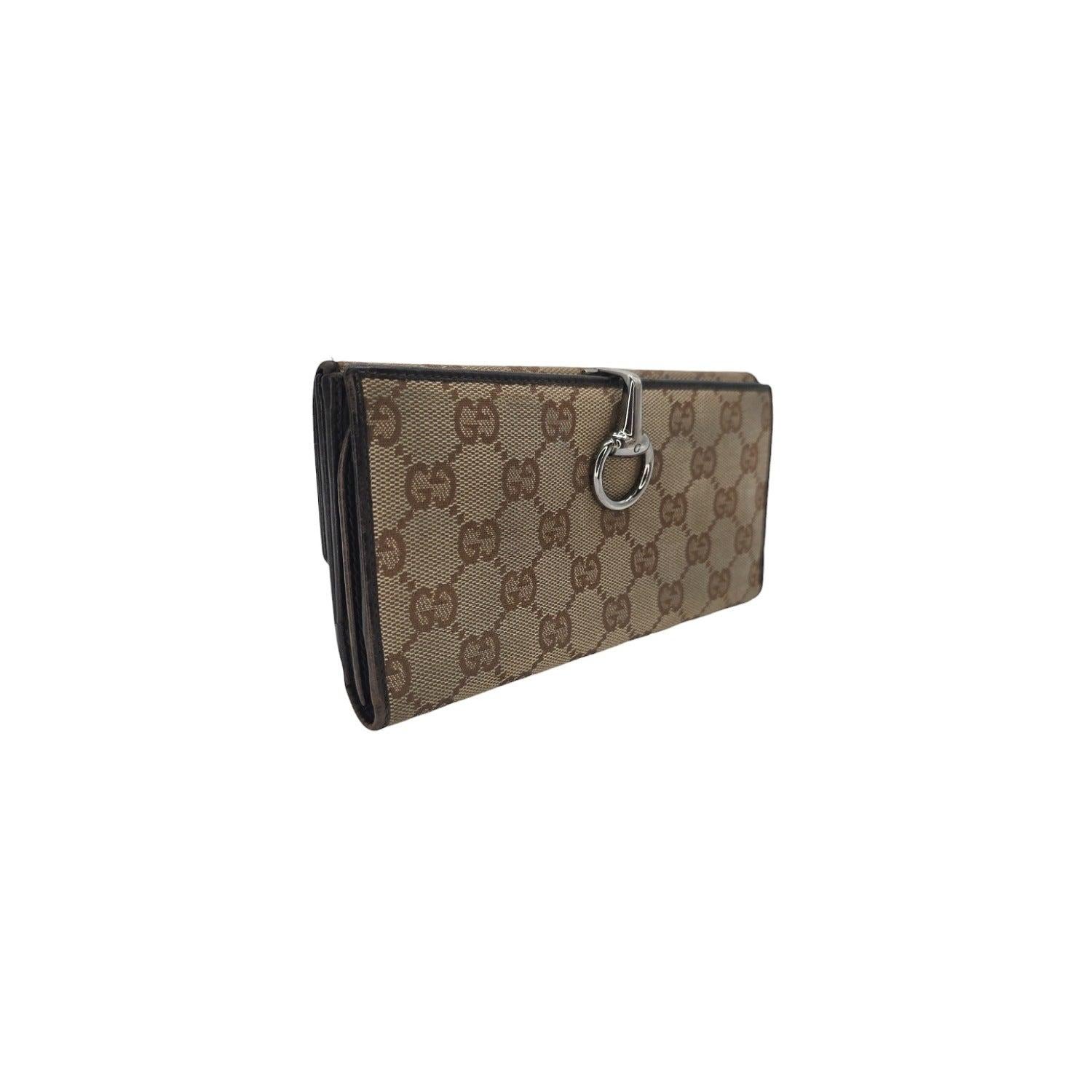 Brown Gucci Vintage GG Canvas Horsebit Continental Wallet For Sale