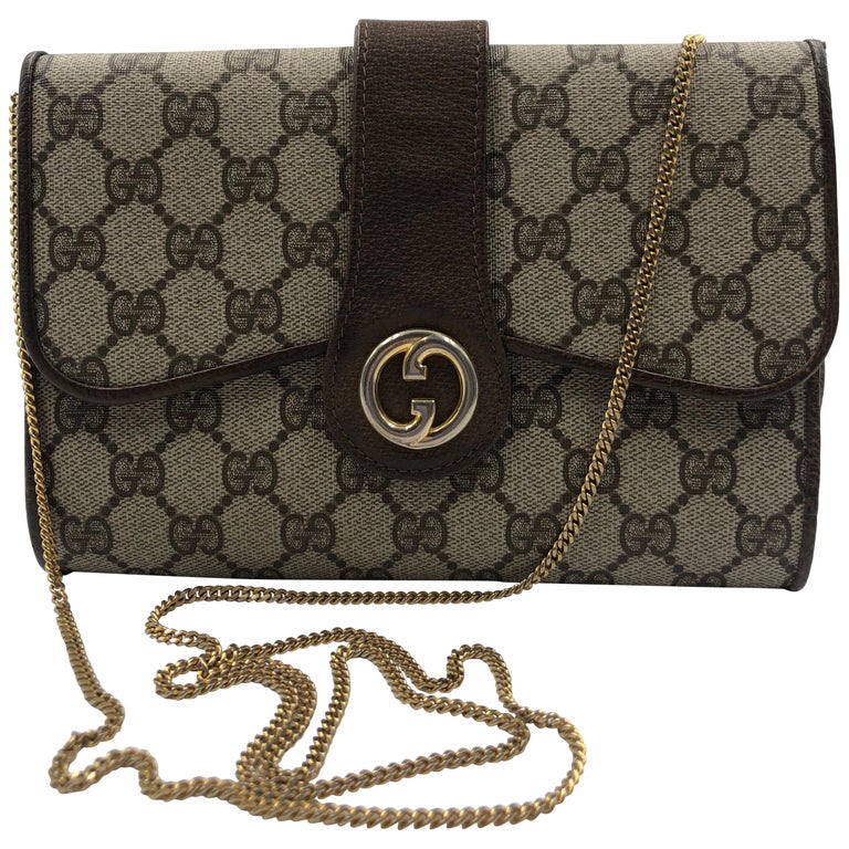 Gucci Vintage GG Logo Crossbody Bag with Gold Chain at 1stDibs gucci