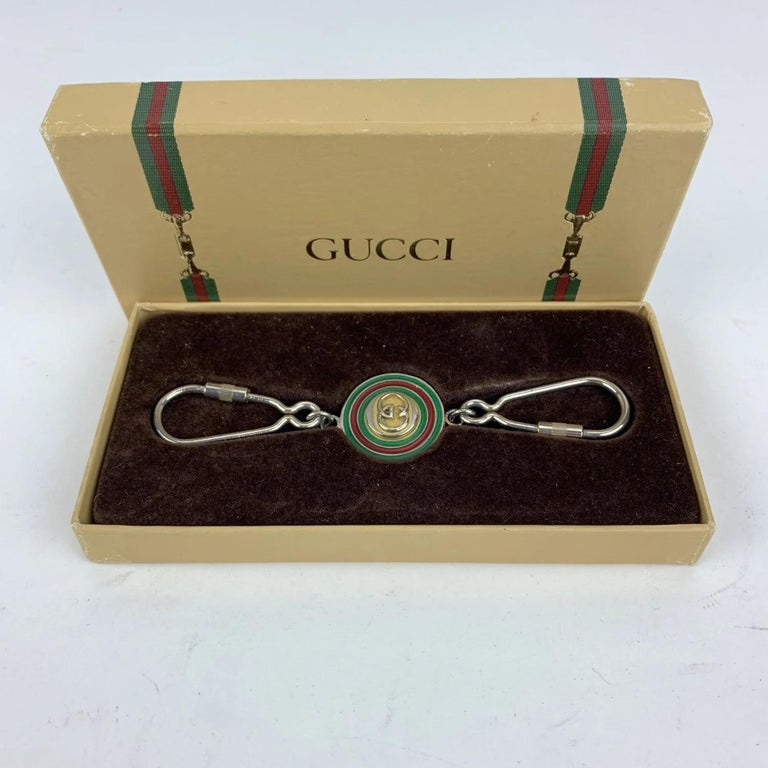 Gucci Vintage GG Logo Double Keyring Key Ring with Box For Sale at 1stDibs