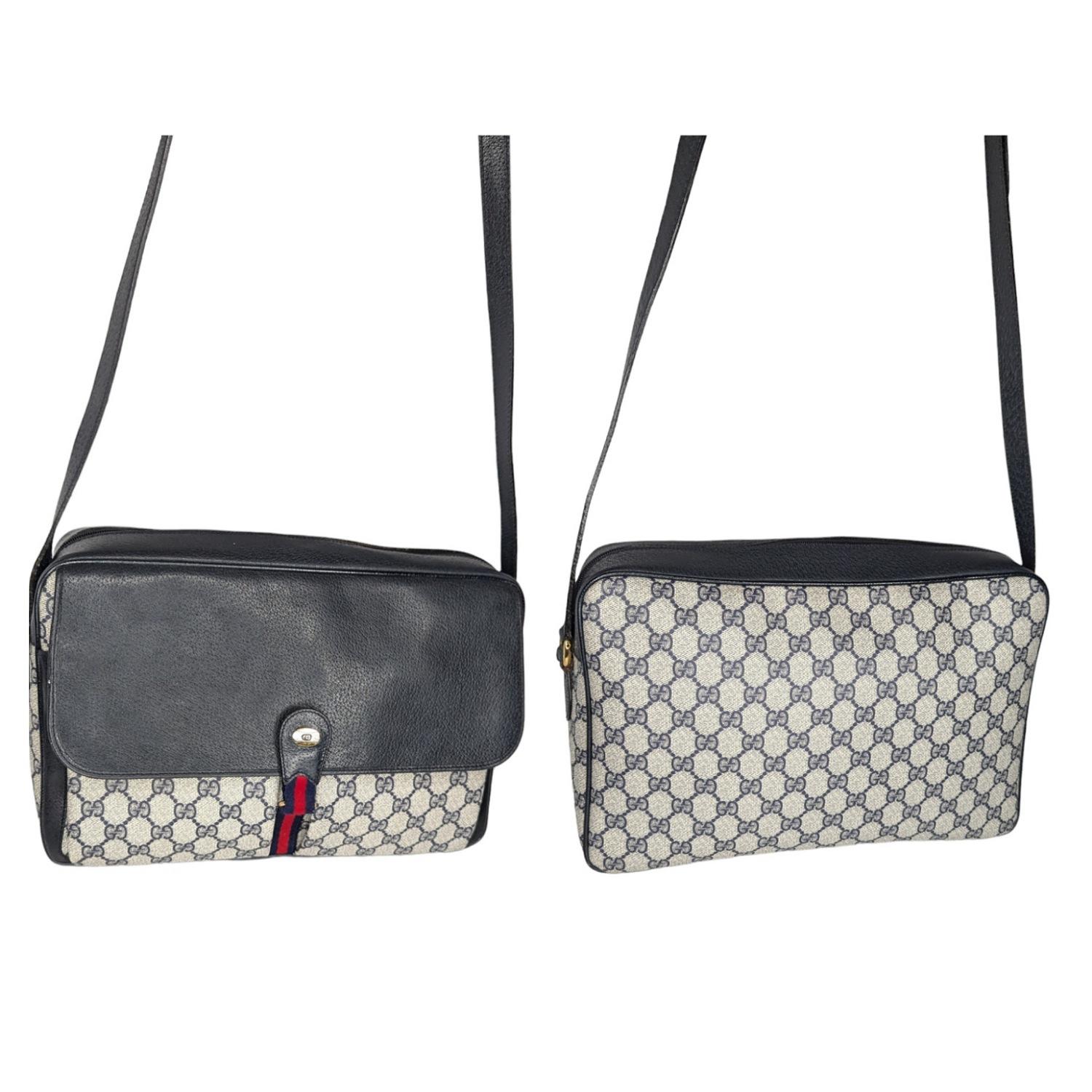 Gucci Vintage GG Micro Monogram Navy Web Messenger In Good Condition In Scottsdale, AZ