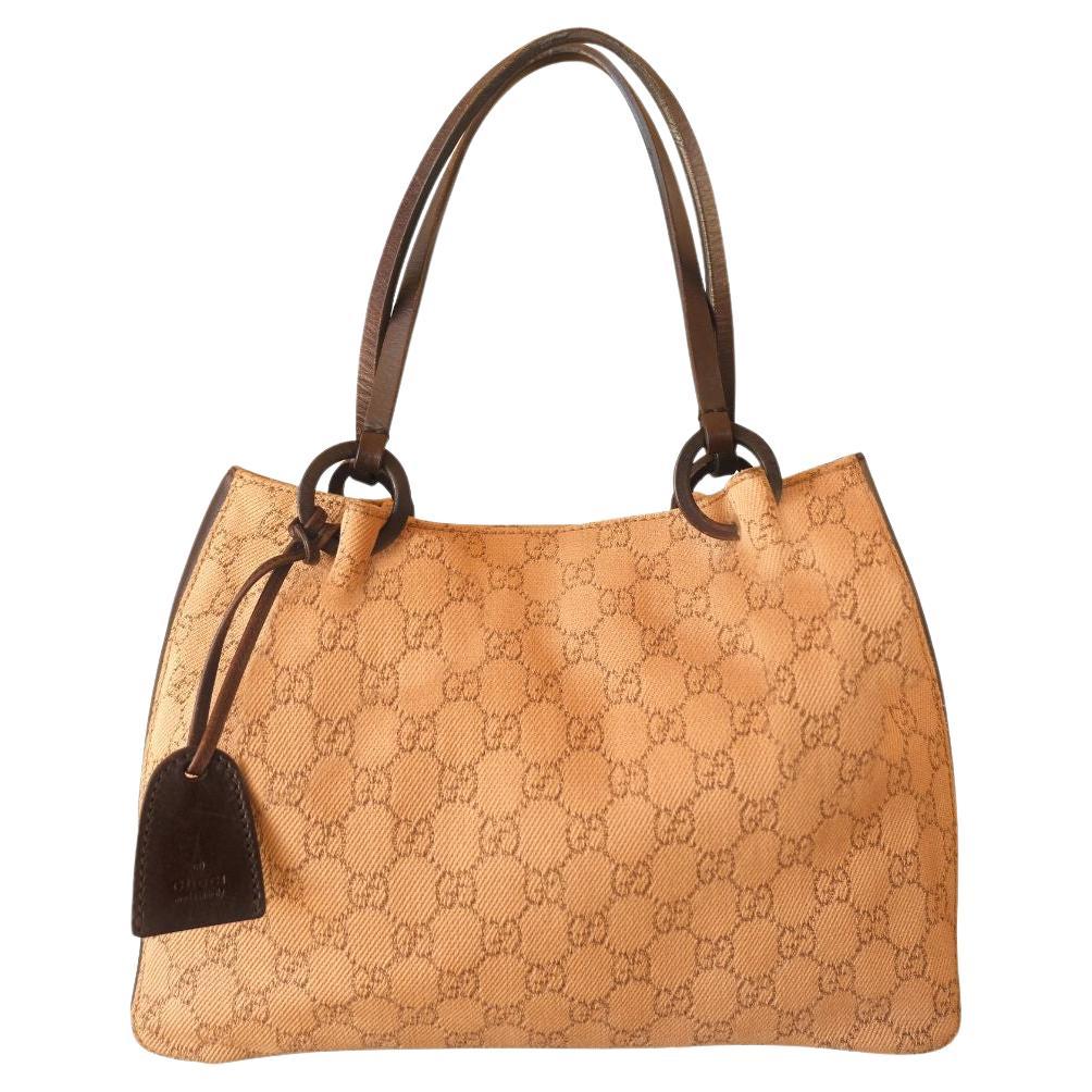 GUCCI Vintage GG Monogram Canvas and Leather Tote For Sale