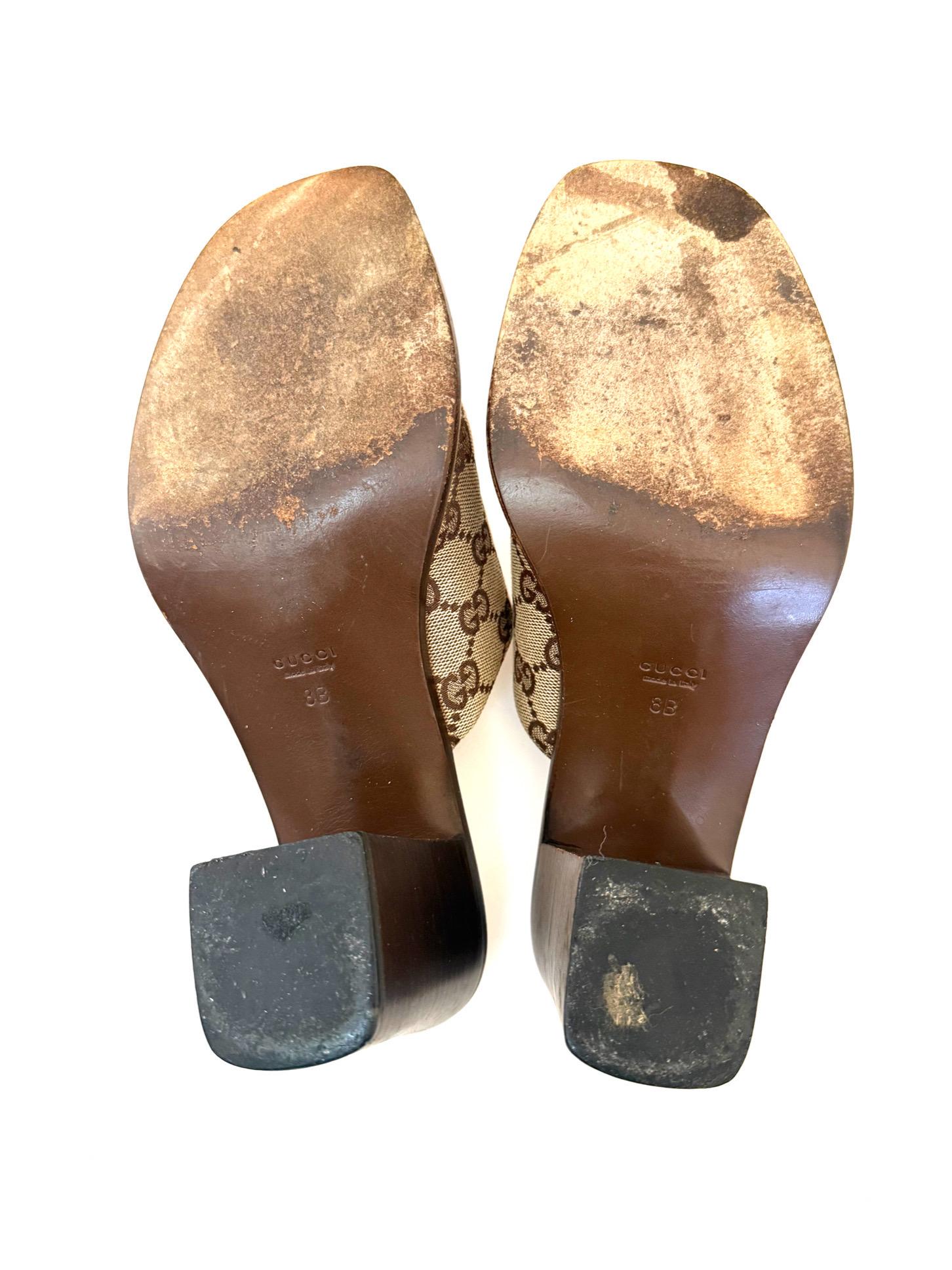Gucci Vintage GG Monogram Canvas Block Heel Mules Inizio anni 2000 Y2K Taglia 8B in vendita 7