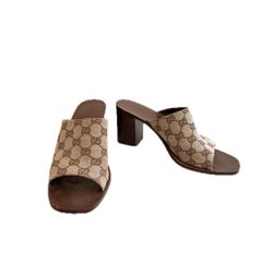 Gucci Vintage GG Monogram Canvas Block Heel Mules Early 2000s Y2K Size 8B