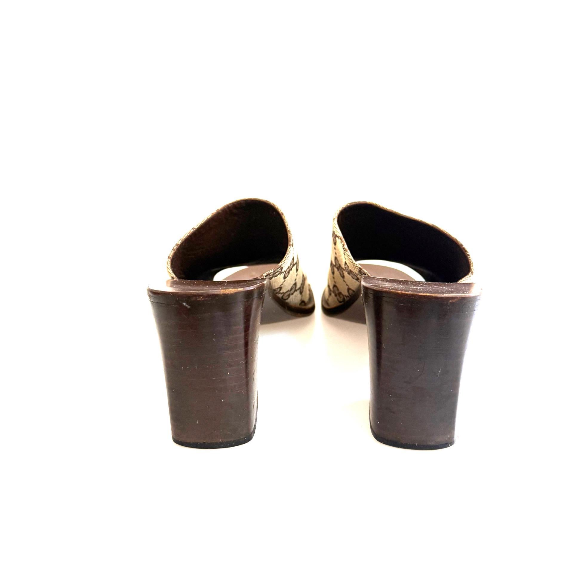 Gucci Vintage GG Monogram Canvas Block Heel Mules Inizio anni 2000 Y2K Taglia 8B in vendita 1