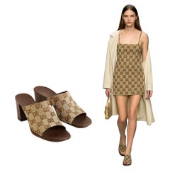 Gucci Vintage GG Monogram Canvas Block Heel Mules Inizio anni 2000 Y2K Taglia 8B