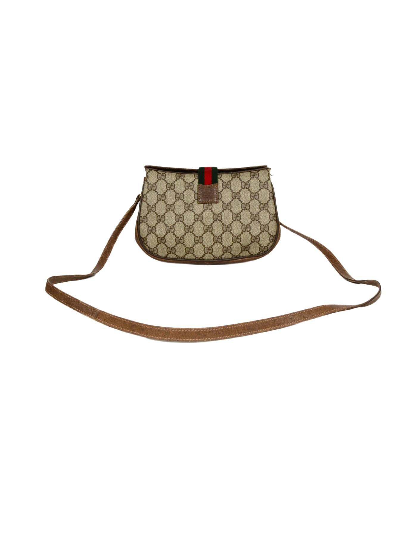 Brown Gucci Vintage GG Monogram Canvas Supreme Crossbody Bag W/ Web