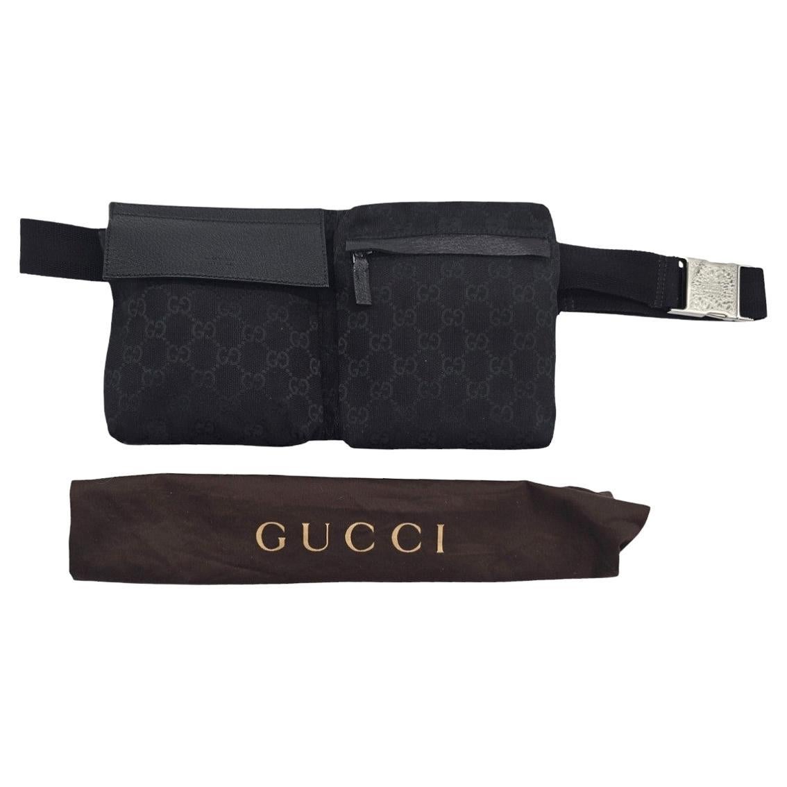 Gucci Vintage GG Monogram Double Pocket Belt Bag For Sale
