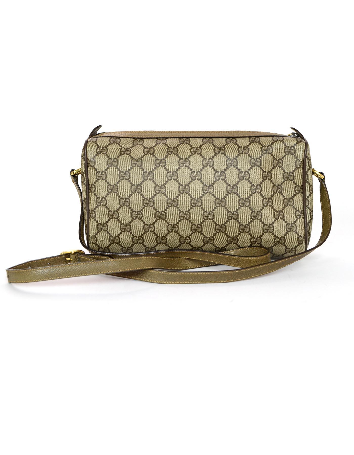 Brown Gucci Vintage GG Monogram Supreme Zip Top Crossbody Bag W/ Web Detail 