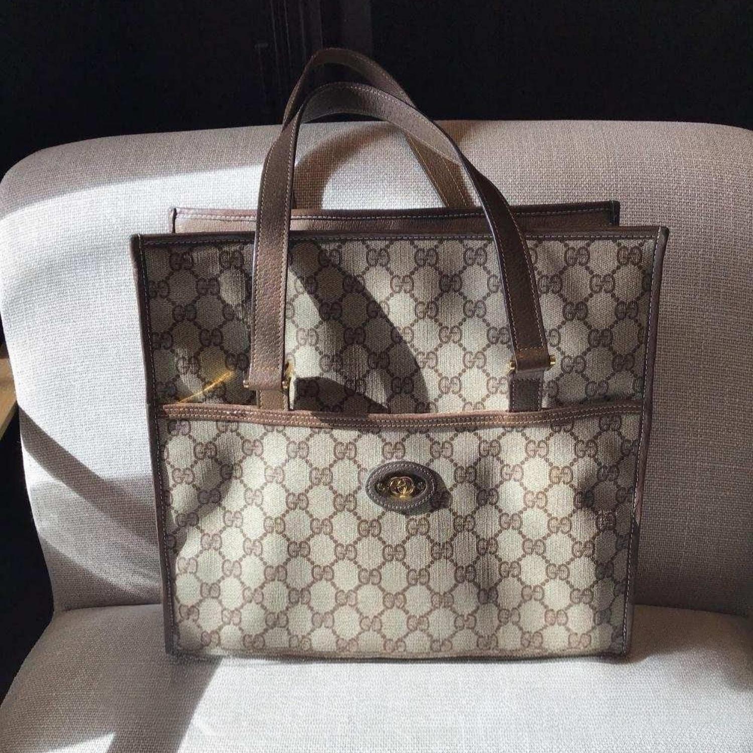 Gucci Vintage GG Plus Canvas Sherry Web Tote im Angebot 6