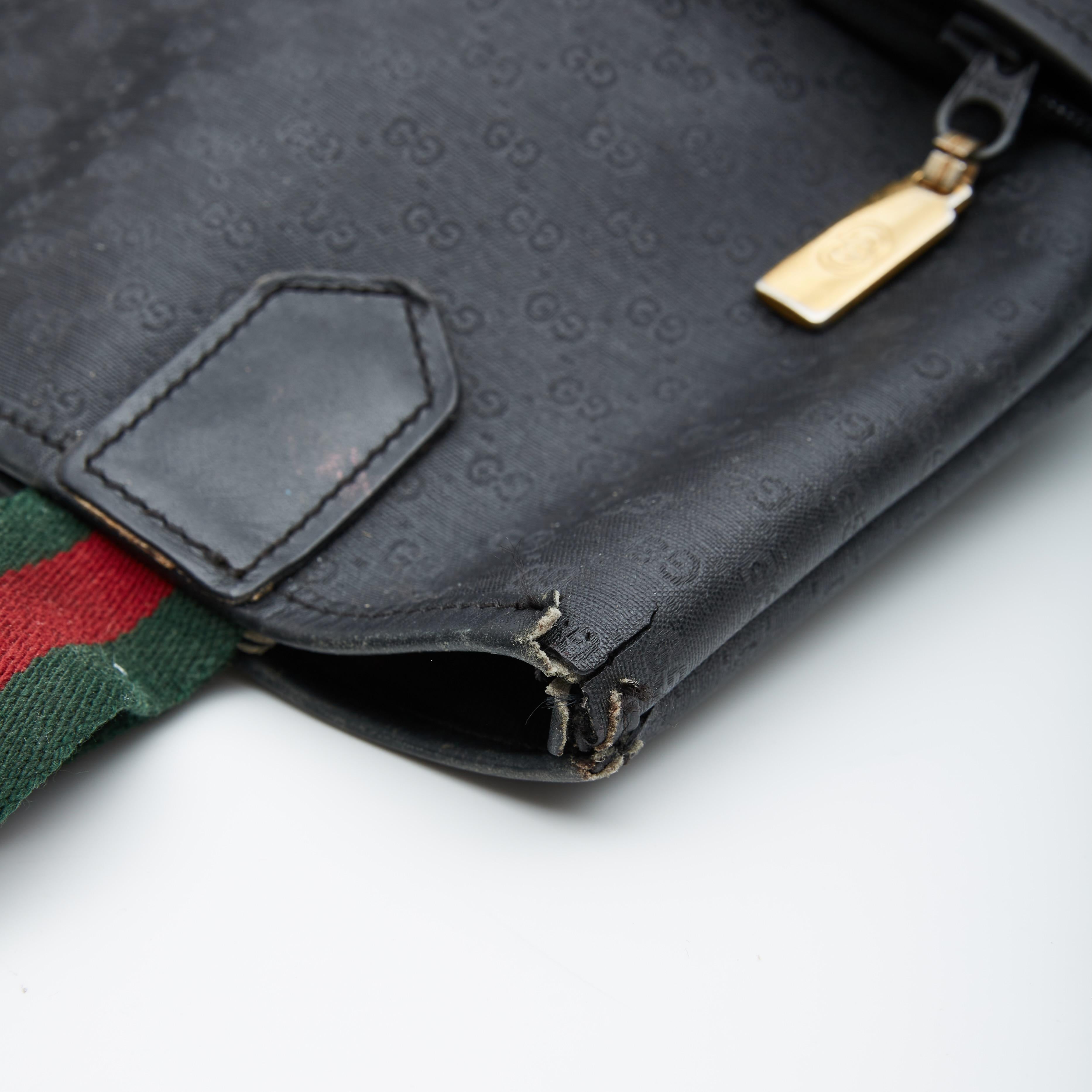 Gucci Vintage GG Supreme Black Web Straps Tote Bag en vente 4